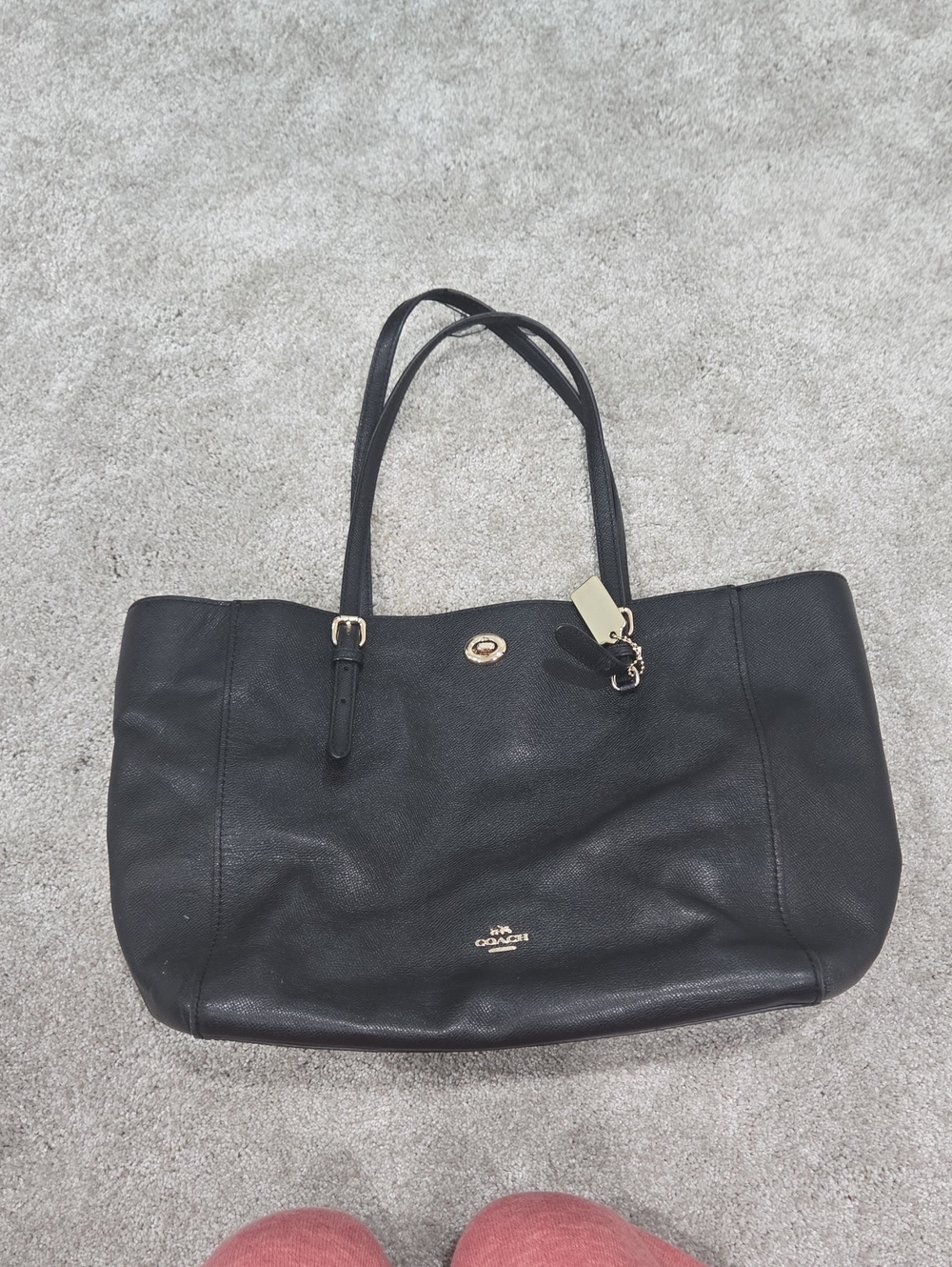 Coach Black Pebbled Leather Tote with Gold Accents